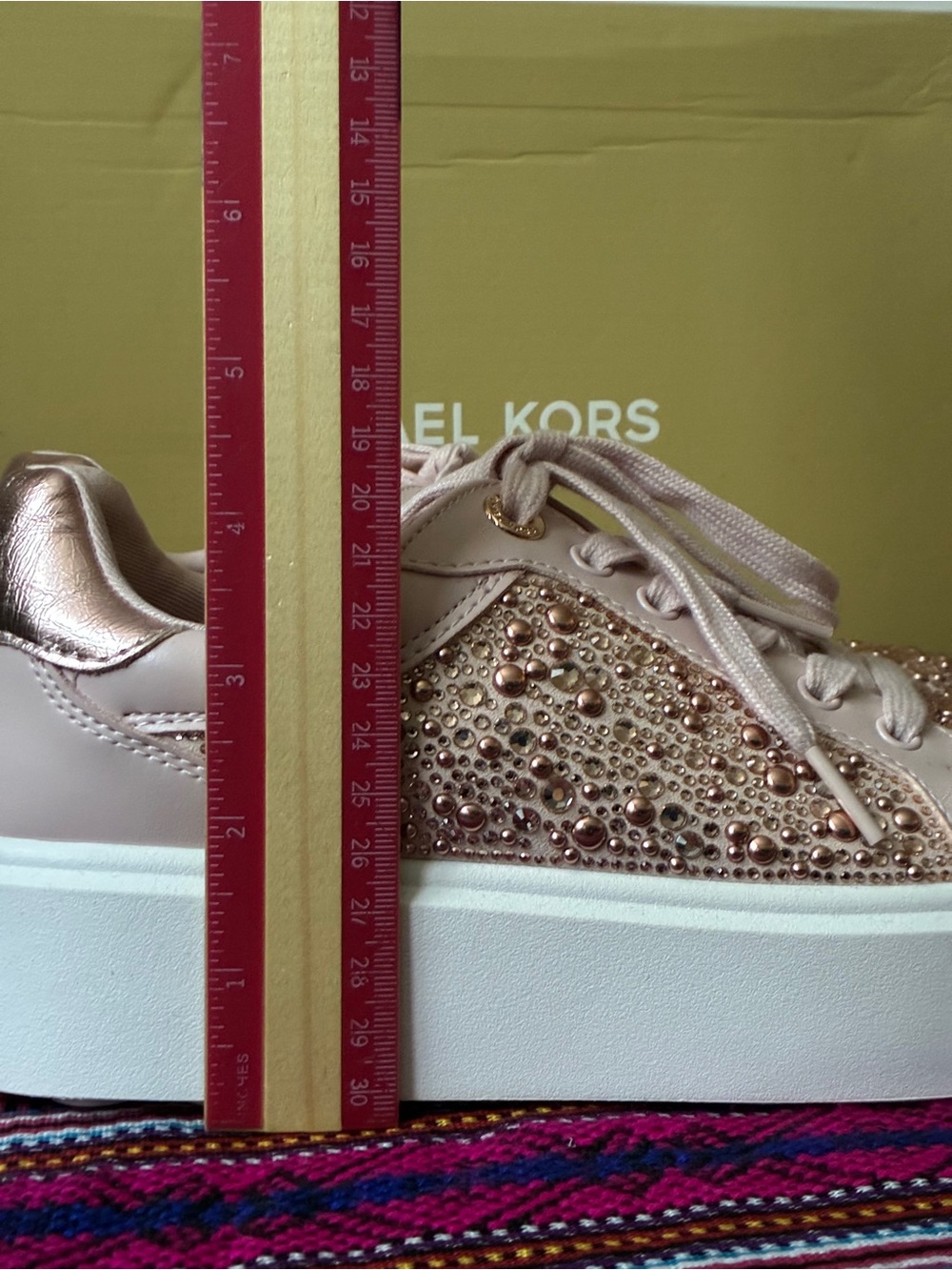 Michael Kors Pink Rose Gold Crystal Platform Sneakers - Picture 7 of 9